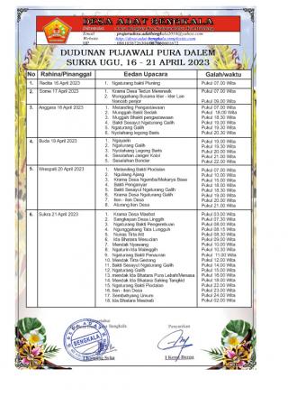  Dudunan Pujawali Pura Dalem Desa Adat Bengkala Sukra Ugu, 16 - 21 April 2023