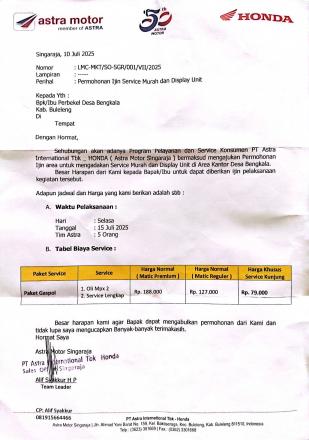 Program Service Murah & Display Unit Motor Honda